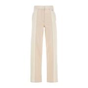 Hoge Taille Beige Broek met Logo Fendi , Beige , Dames