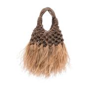 Mini Plumes Handtas Marrone met Veren Hibourama , Brown , Dames