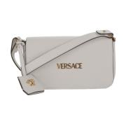 Leren schoudertas met logo Versace , White , Dames