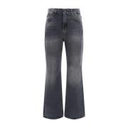 Monochrome Straight Jeans met Leren Patch Haikure , Gray , Dames