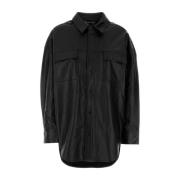 Oversize Zwarte Lederen Shirt Michael Kors , Black , Dames