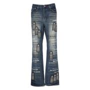 Blauwe Katoenen Jeans met Geborduurd Logo Who Decides War , Blue , Her...