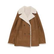 Shearling Trim Double-Breasted Outerwear Yves Salomon , Brown , Dames