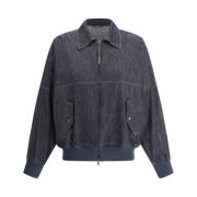 Geribbelde Denimjack met Ritssluiting Brunello Cucinelli , Blue , Dame...