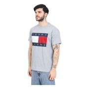 Grijze T-shirt met Vlag Logo Tommy Jeans , Gray , Heren