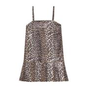 Leopard Foil Print Denim Strap Jurk Ganni , Brown , Dames