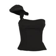 Eén-schouder Bustier Top met Gerimpeld Detail Pinko , Black , Dames