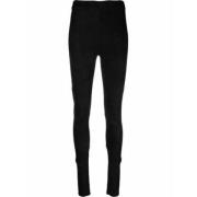 Zwarte Suède Leren Leggings met Hoge Taille Isabel Benenato , Black , ...