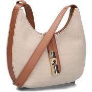 Beige Canvas Schoudertas met Bruin Leer Furla , Beige , Dames