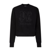 Zwarte Cropped Sweatshirt met Borduursels Palm Angels , Black , Dames