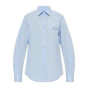 Katoenen shirt met geborduurd logo Moschino , Blue , Dames