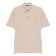 Katoenen Polo Shirt 3 Knopen Italië Ermenegildo Zegna , Beige , Heren