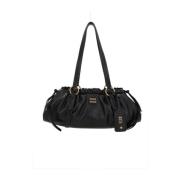 Zwarte leren handtas met metalen logo Miu Miu , Black , Dames