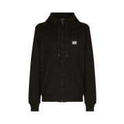 Jersey Zip-up Hoodie Dolce & Gabbana , Black , Heren