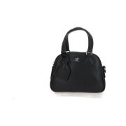 Zwarte leren handtas met metalen logo Courrèges , Black , Dames