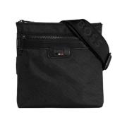 Gestructureerde Crossbody Tas met Logo Rits Boss , Black , Heren