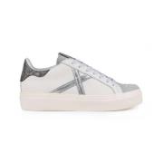 Witte en zilveren sneakers met dierenprint Munich , White , Dames