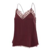 Bordeaux Zijden Top met Kantinzetten IRO , Red , Dames