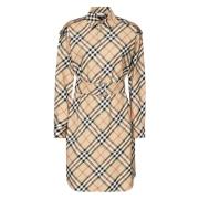 Vintage Check Beige Jurk Burberry , Beige , Dames