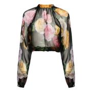 Zijden Zwarte Top met Knoopsluiting Dolce & Gabbana , Multicolor , Dam...