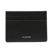 Zwarte leren kaarthouderkoppeling Jil Sander , Black , Heren