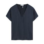 Soepelvallende Viscose Top met Glanzende Voorkant Cinque , Blue , Dame...