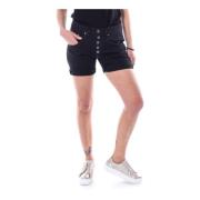 Zwarte Denim Knoopshorts Please , Black , Dames