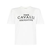 Logo-Print Katoenen T-shirt Boxy Fit Roberto Cavalli , White , Dames