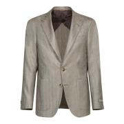 Elegante Visgraat Zijden Jas Canali , Beige , Heren