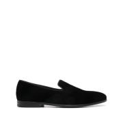 Zwarte Velvet Instap Ronde Neus Schoenen Doucal's , Black , Heren