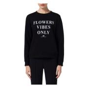 Zwart Sweatshirt met Print en Satijnen Banden Elisabetta Franchi , Bla...