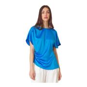 Asymmetrische Satijnen Blouse Manila Grace , Blue , Dames