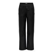 Zwarte wijde imitatieleren broek Only , Black , Dames