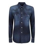 Payson-Lange Mouwen-Knoop Voorzijde Blouse Ralph Lauren , Blue , Dames