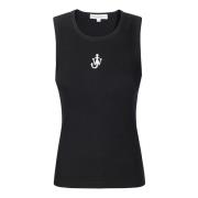 Ribtop met geborduurd logo JW Anderson , Black , Dames