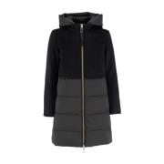 Bi-materiaal wollen en technische donsjas Duno , Black , Dames