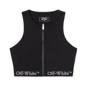 Mouwloze Logo Onderband Rits Top Off White , Black , Dames