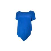 Halve Mouw Crêpe Blouse van Acetaat en Zijde Manila Grace , Blue , Dam...