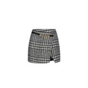 Zwart Wit Tartan Asymmetrische Rok Gouden Gesp Elisabetta Franchi , Bl...