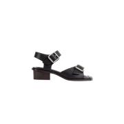 Zwarte Leren Vierkante Sandalen Lemaire , Black , Dames