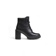 Zwarte Leren Enkellaarzen met Veters Timberland , Black , Dames