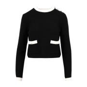 Gestreepte Crew-Neck Trui Kaos , Black , Dames