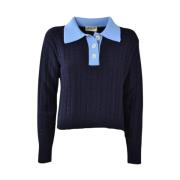 Wol Kasjmier Crop Sweater Polo Roy Roger's , Blue , Dames