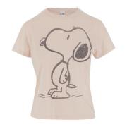 Snoopy Print Katoenmix T-shirt Re/Done , Beige , Dames