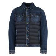 Denim jack met gewatteerde nylon inzetstukken Moorer , Blue , Heren