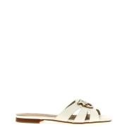 Sandalen met logoplaatje en uitsnijdetail Pinko , Beige , Dames