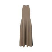 Bruine Mouwloze Jurk in Viscose en Linnen Twill Brunello Cucinelli , B...