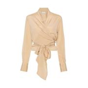 Zijde Blend Wrap Shirt Mazzarelli , Beige , Dames