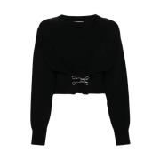 Zwarte Gebreide Crew Neck Sweater Moschino , Black , Dames