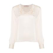 Ruche Kraag Satijnen Blouse Twinset , Pink , Dames